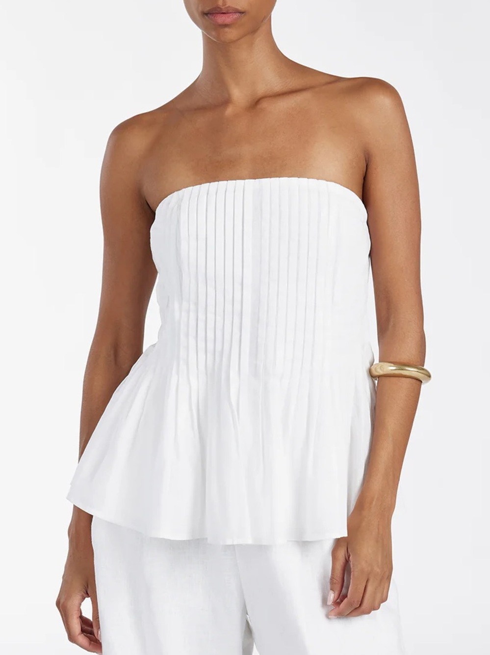 Dissh Paige White Linen Blend Pleated Strapless Tube Top